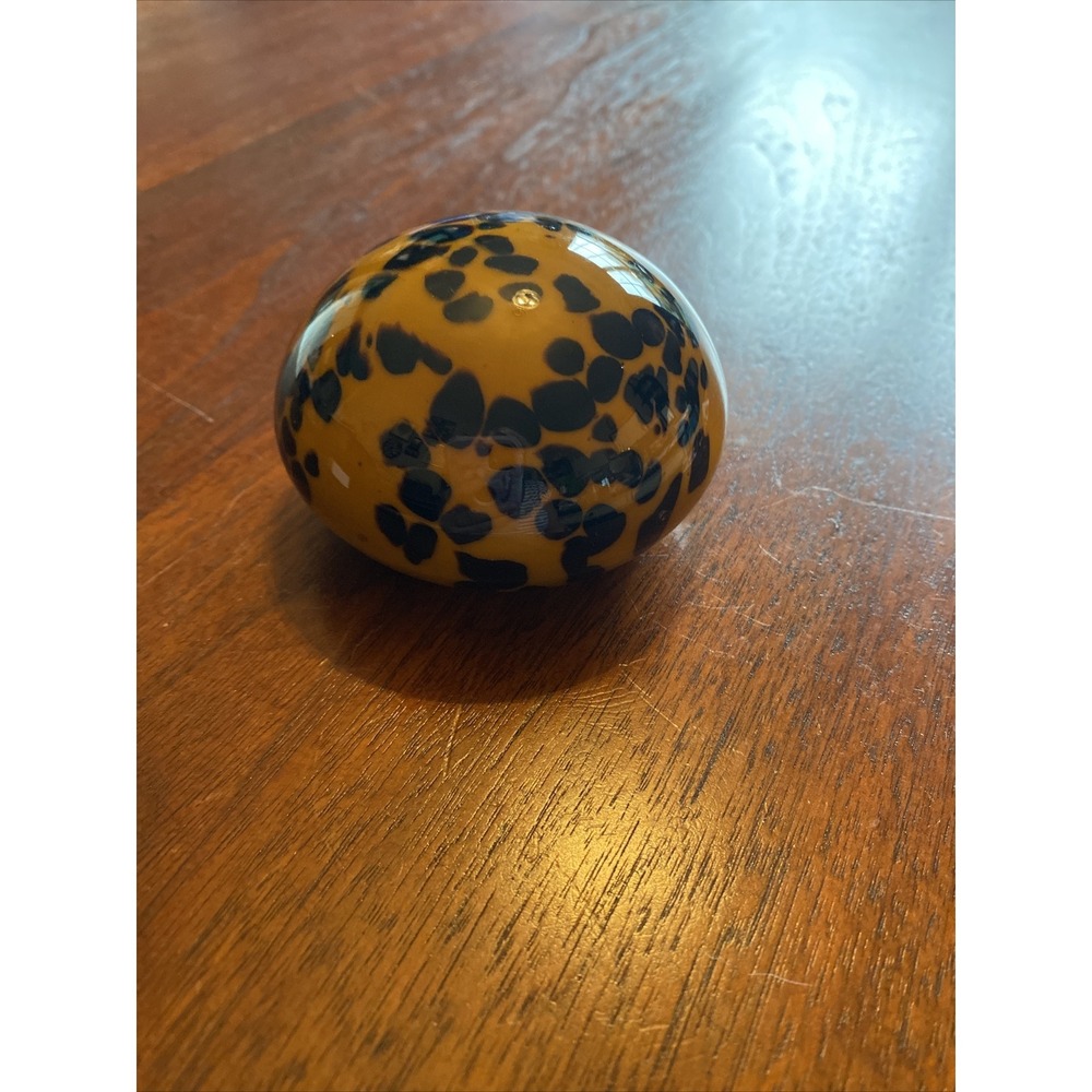 Blown Art Glass Paperweight Cheetah Orange Black Animal Print Shelf Decor Pier 1